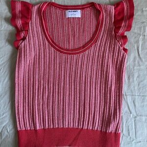 Old Navy Red and White Ruffle Sleeve Knit Top S